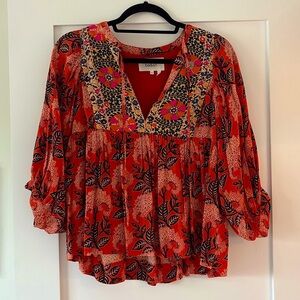 Ba&sh coral, floral blouse XS